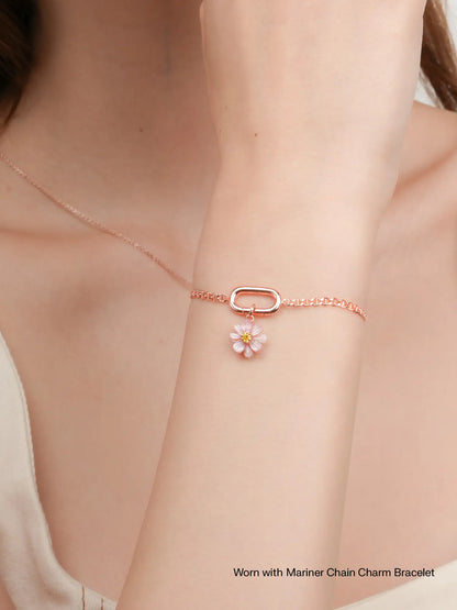 Carved Cosmos Charm Worn With 18K Rose Gold – Mondays Made Flower & Birthstone Jewelry Singapore
