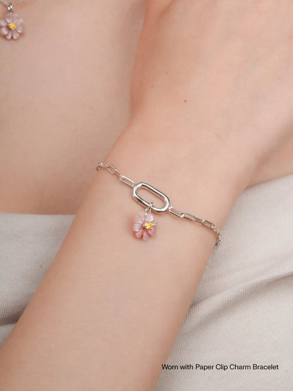 Carved Cosmos Charm Worn With S925 Silver Rhodium – Mondays Made Flower & Birthstone Jewelry Singapore