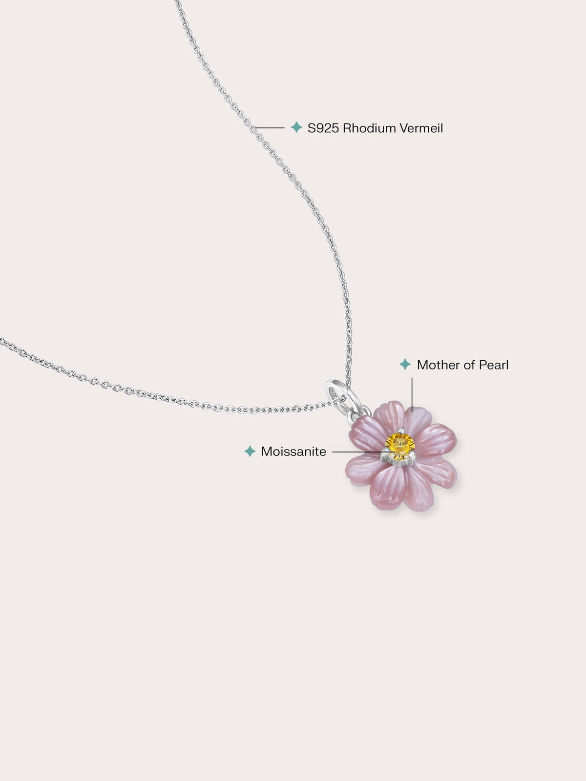 Carved Cosmos Necklace S925 Silver Rhodium (1) – Mondays Made Flower & Birthstone Jewelry Singapore
