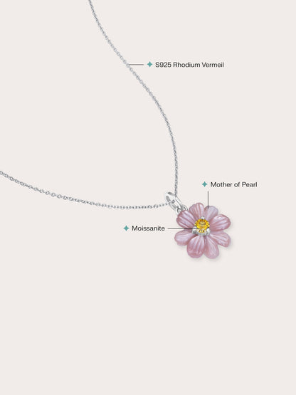 Carved Cosmos Necklace S925 Silver Rhodium (1) – Mondays Made Flower & Birthstone Jewelry Singapore