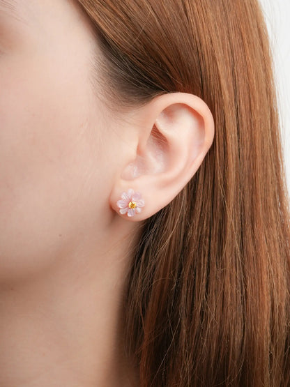 Carved Cosmos Stud Earrings 18K Rose Gold (1) – Mondays Made Flower & Birthstone Jewelry Singapore