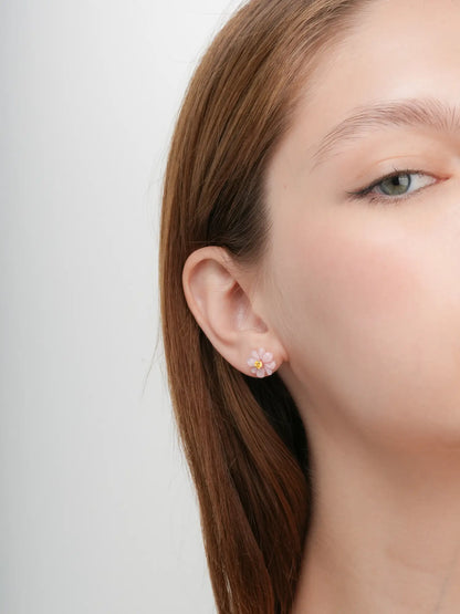 Carved Cosmos Stud Earrings 18K Rose Gold (2) – Mondays Made Flower & Birthstone Jewelry Singapore