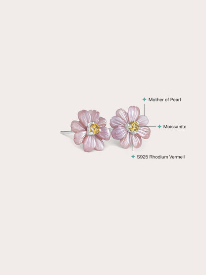 Carved Cosmos Stud Earrings S925 Silver Rhodium (1) – Mondays Made Flower & Birthstone Jewelry Singapore