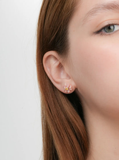 Carved Cosmos Stud Earrings S925 Silver Rhodium (3) – Mondays Made Flower & Birthstone Jewelry Singapore
