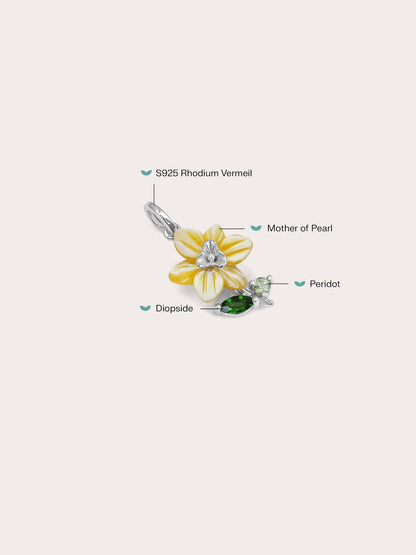 Carved Daffodil Charm S925 Silver Rhodium (1) – Mondays Made Flower & Birthstone Jewelry Singapore