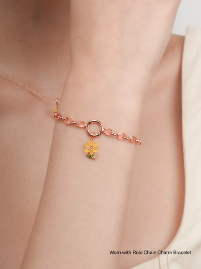 Carved Daffodil Charm Worn With Rv – Mondays Made Flower & Birthstone Jewelry Singapore