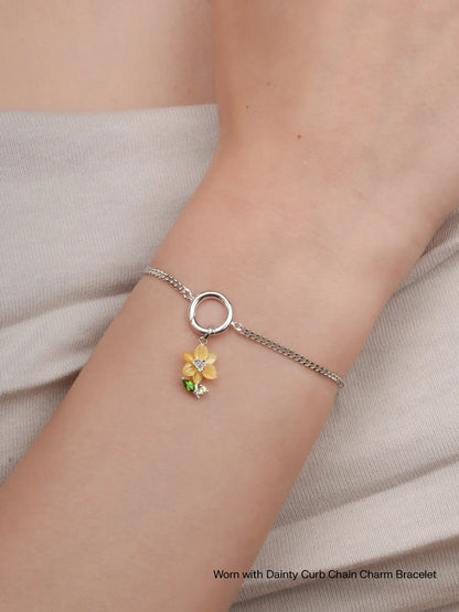 Carved Daffodil Charm Worn With S925 Silver Rhodium – Mondays Made Flower & Birthstone Jewelry Singapore