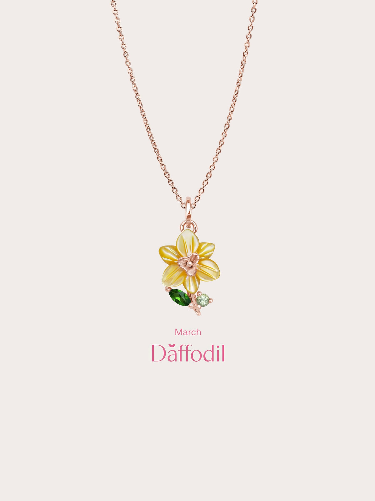 Carved Daffodil Necklace 18K Rose Gold (5) – Mondays Made Flower & Birthstone Jewelry Singapore
