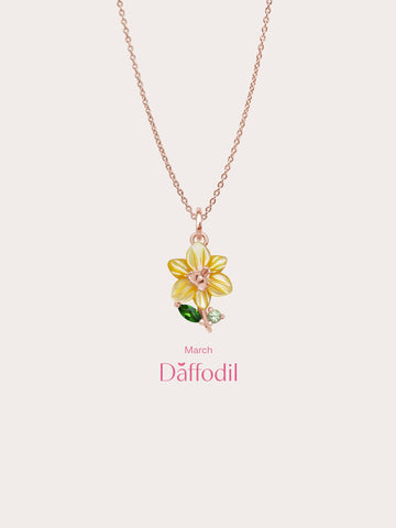 Carved Daffodil Necklace 18K Rose Gold (5) – Mondays Made Flower & Birthstone Jewelry Singapore