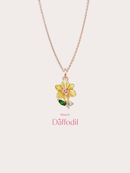 Carved Daffodil Necklace 18K Rose Gold (5) – Mondays Made Flower & Birthstone Jewelry Singapore