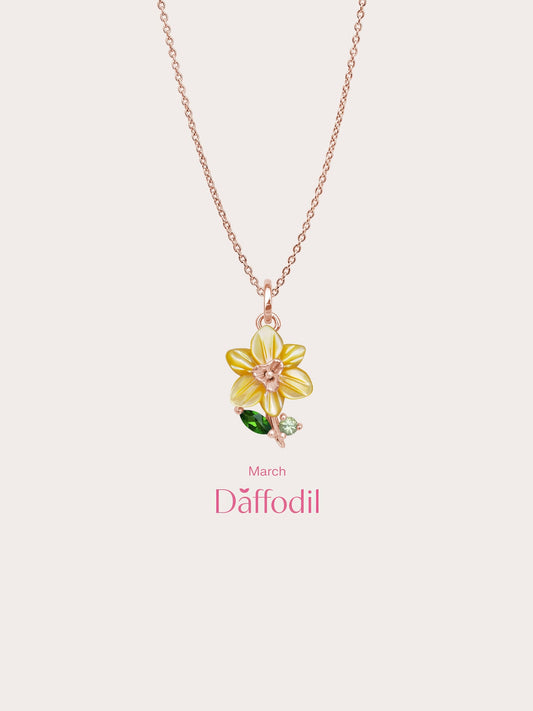 Carved Daffodil Necklace 18K Rose Gold (5) – Mondays Made Flower & Birthstone Jewelry Singapore