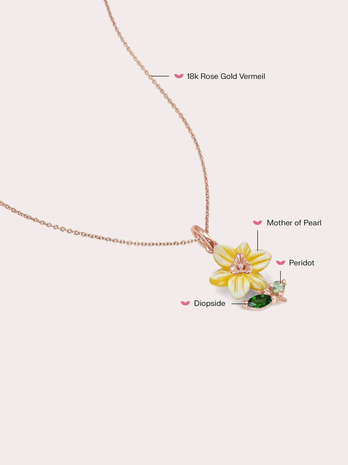 Carved Daffodil Necklace 18K Rose Gold (1) – Mondays Made Flower & Birthstone Jewelry Singapore