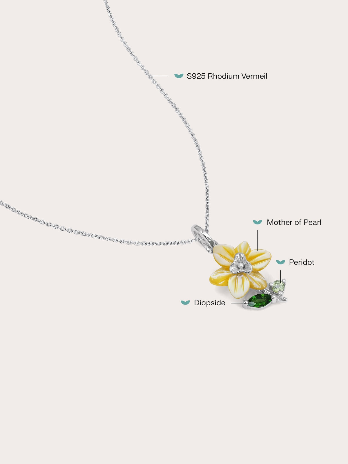 Carved Daffodil Necklace S925 Silver Rhodium (1) – Mondays Made Flower & Birthstone Jewelry Singapore