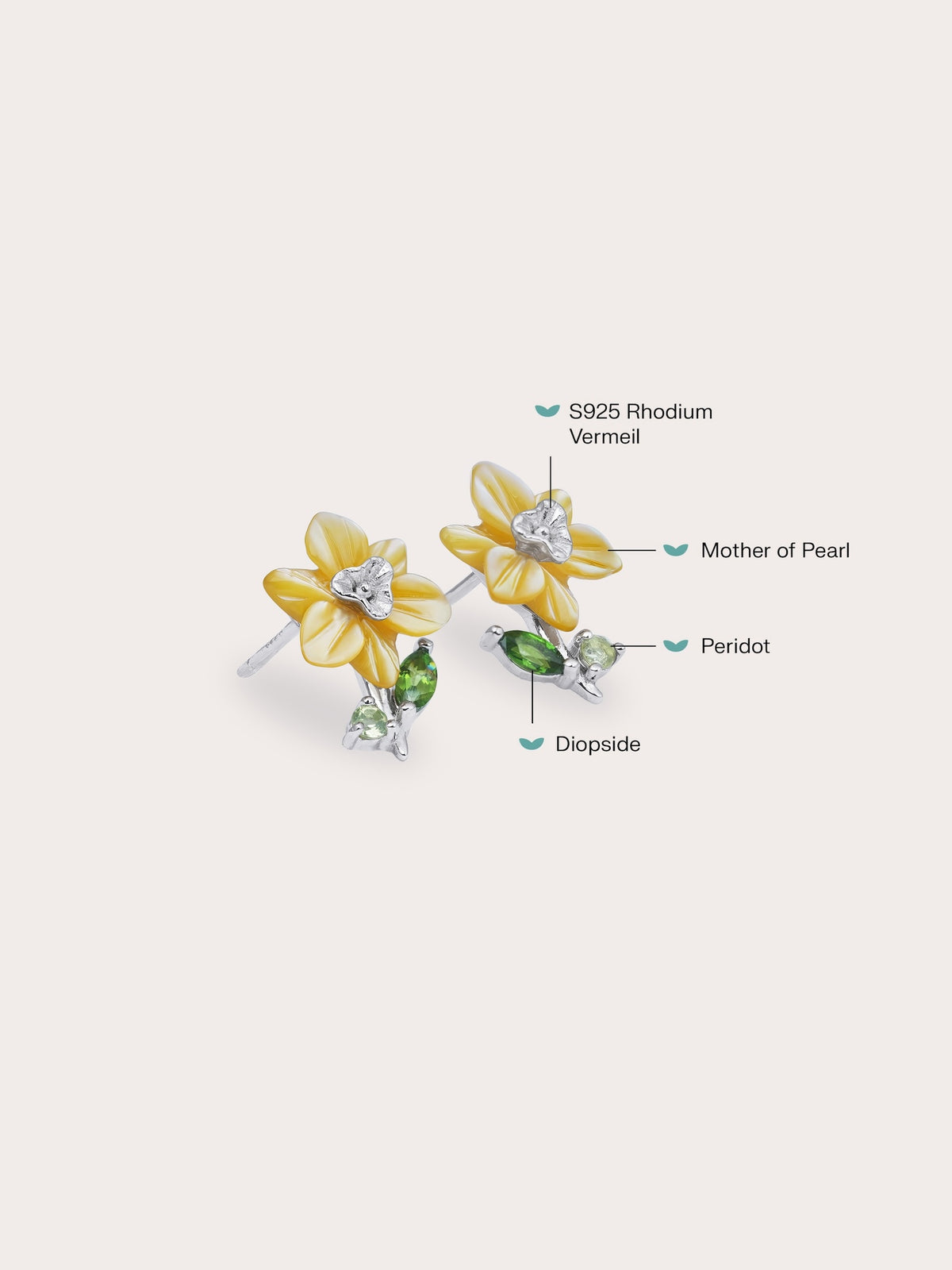 Carved Daffodil Stud Earrings S925 Silver Rhodium (1) – Mondays Made Flower & Birthstone Jewelry Singapore