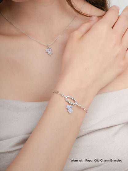 Carved Hydrangea Charm Worn With S925 Silver Rhodium – Mondays Made Flower & Birthstone Jewelry Singapore