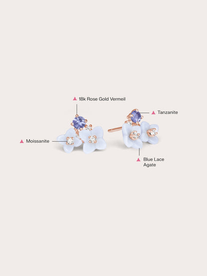 Carved Hydrangea Cluster Stud Earrings 18K Rose Gold (1) – Mondays Made Flower & Birthstone Jewelry Singapore