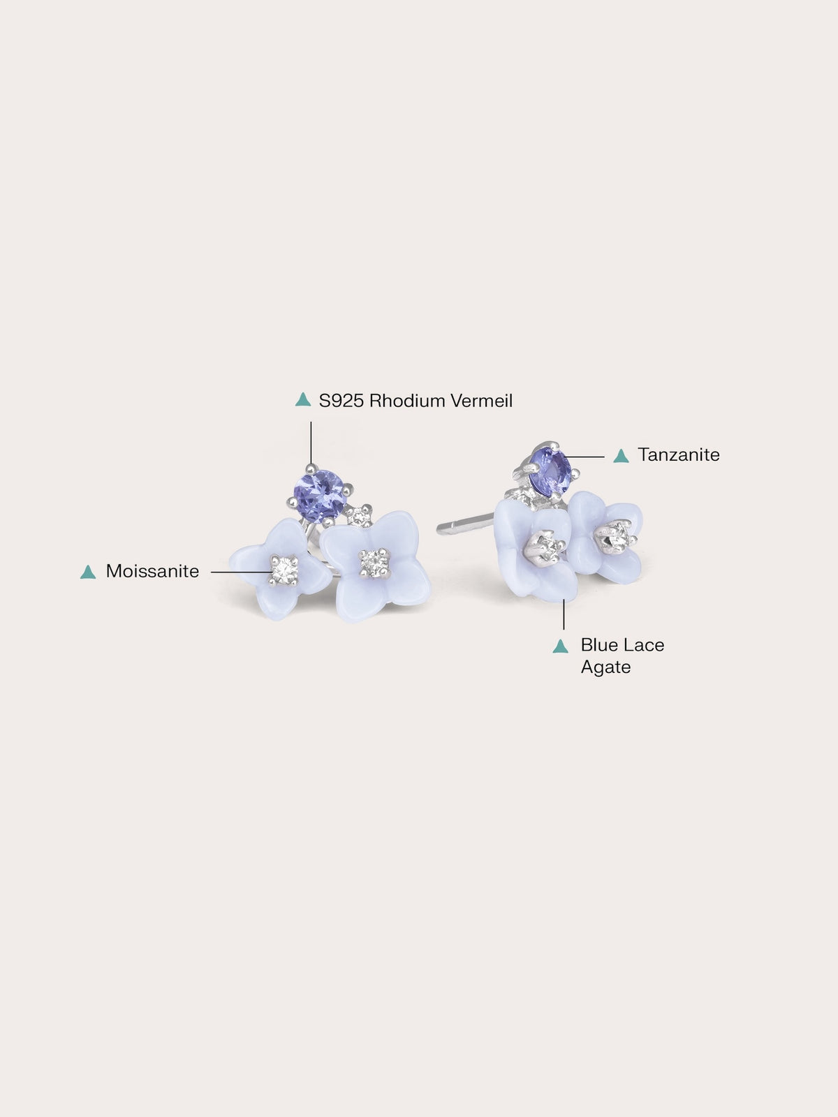 Carved Hydrangea Cluster Stud Earrings S925 Silver Rhodium (1) – Mondays Made Flower & Birthstone Jewelry Singapore