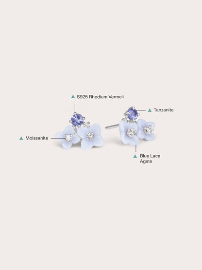 Carved Hydrangea Cluster Stud Earrings S925 Silver Rhodium (1) – Mondays Made Flower & Birthstone Jewelry Singapore