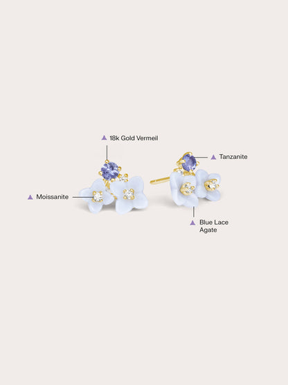 Carved Hydrangea Cluster Stud Earrings 18K Gold (1) – Mondays Made Flower & Birthstone Jewelry Singapore