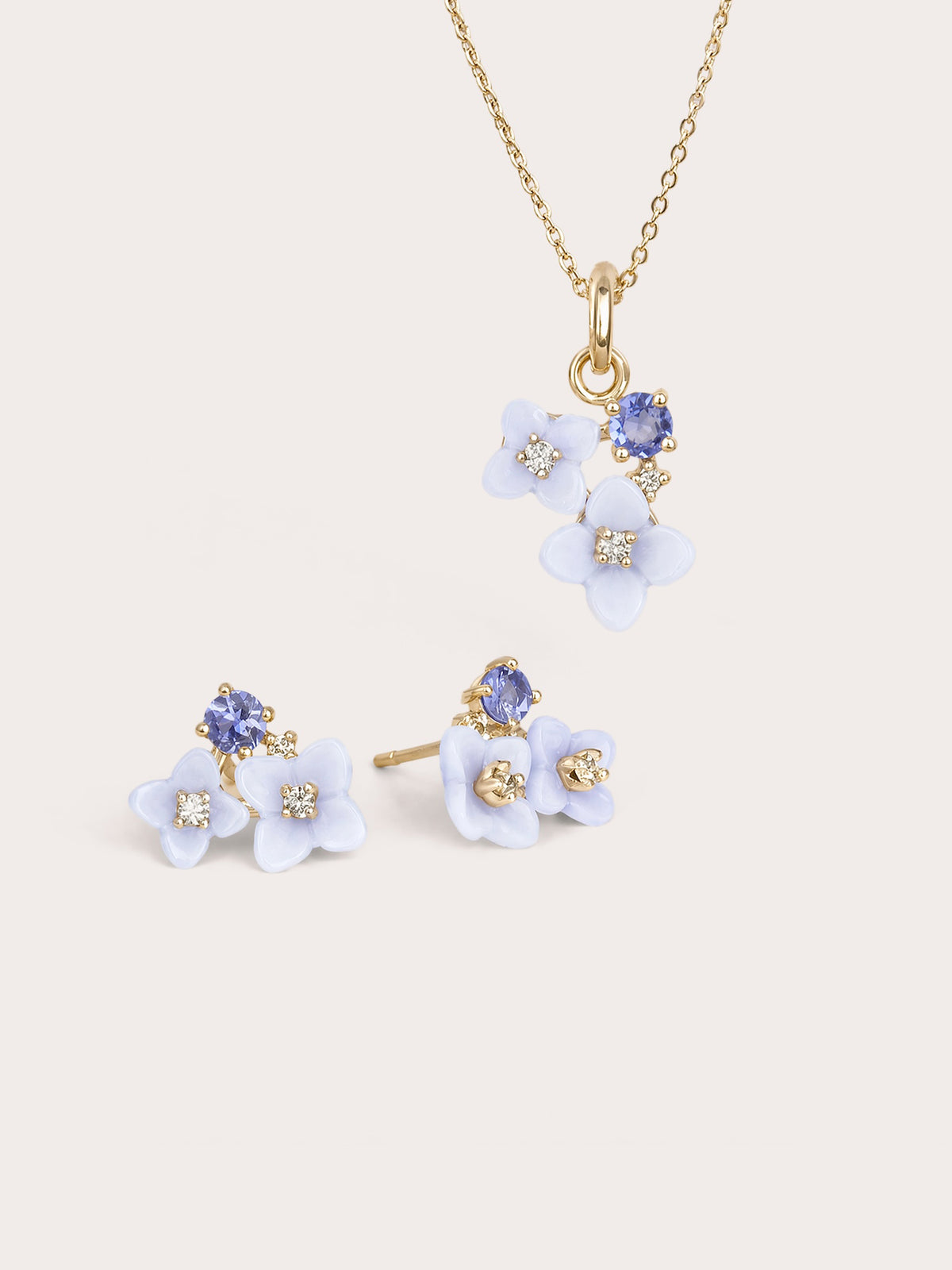Carved Hydrangea Set 18K Gold – Mondays Made Flower & Birthstone Jewelry Singapore