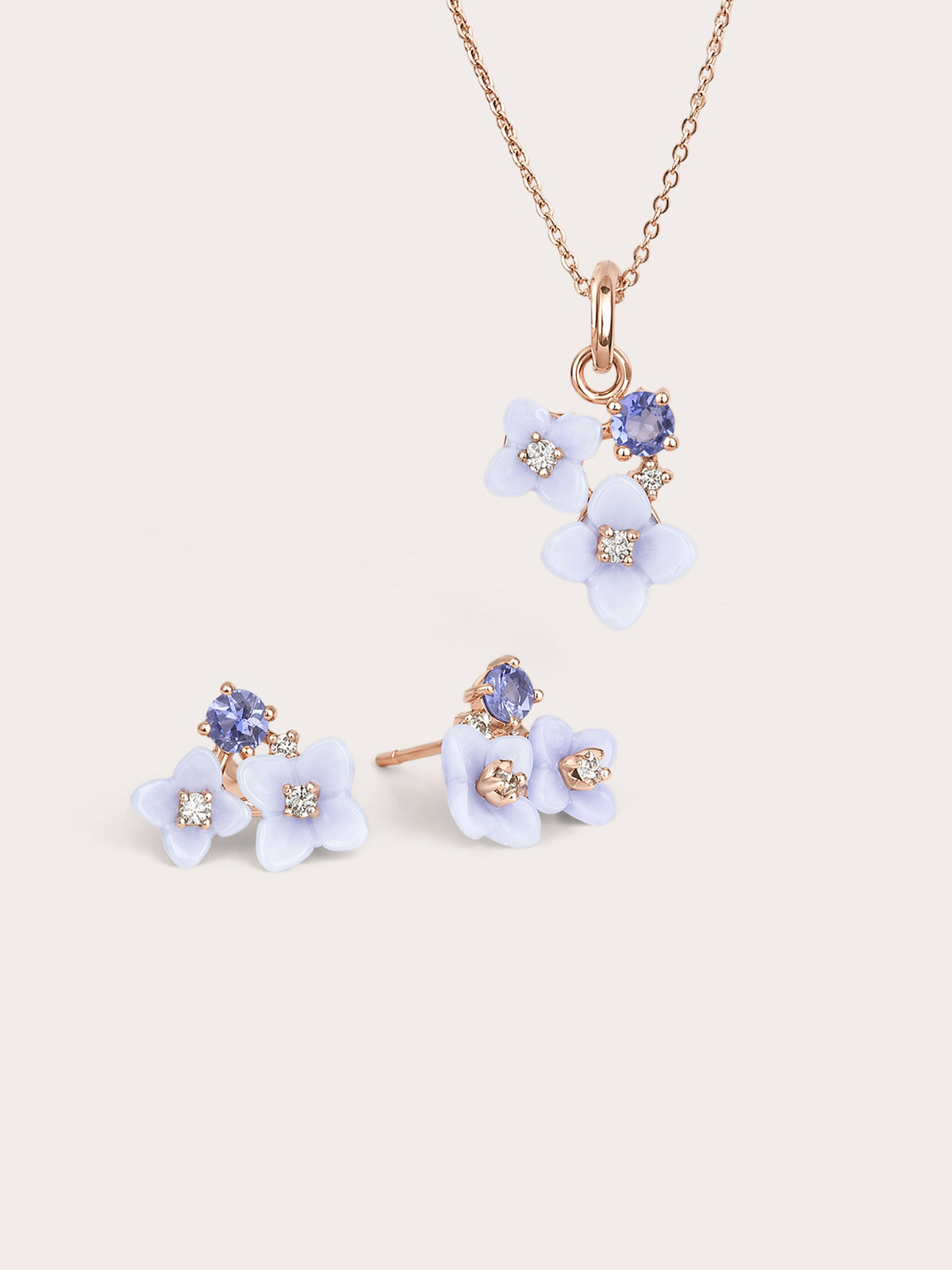 Carved Hydrangea Set 18K Rose Gold – Mondays Made Flower & Birthstone Jewelry Singapore