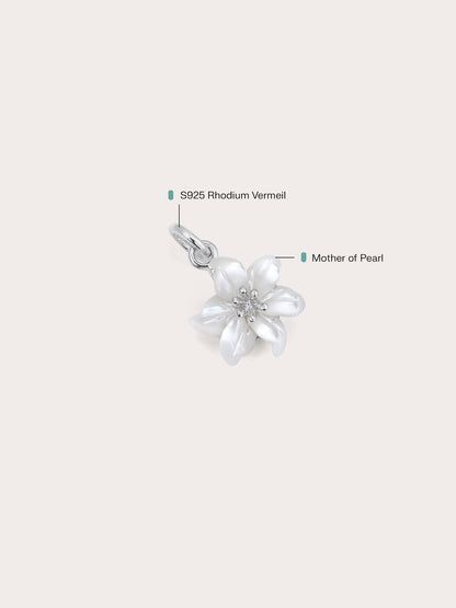 Carved Lily Charm S925 Silver Rhodium (1) – Mondays Made Flower & Birthstone Jewelry Singapore