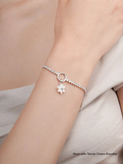 Carved Lily Charm Worn With S925 Silver Rhodium – Mondays Made Flower & Birthstone Jewelry Singapore
