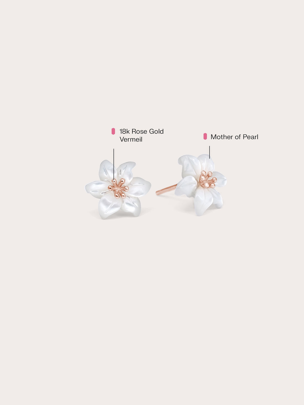 Carved Lily Stud Earrings 18K Rose Gold (1) – Mondays Made Flower & Birthstone Jewelry Singapore