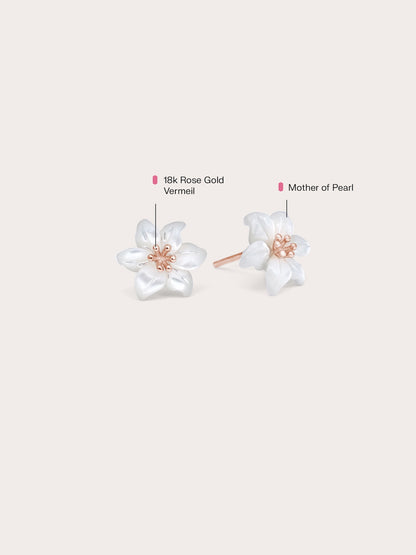 Carved Lily Stud Earrings 18K Rose Gold (1) – Mondays Made Flower & Birthstone Jewelry Singapore