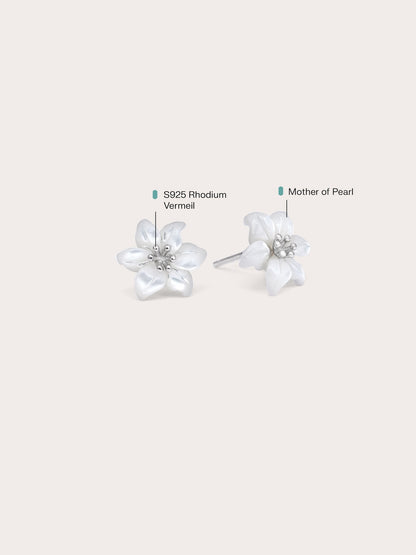 Carved Lily Stud Earrings S925 Silver Rhodium (1) – Mondays Made Flower & Birthstone Jewelry Singapore