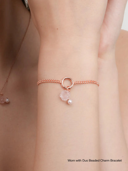 Carved Peony Charm Worn With 18K Rose Gold – Mondays Made Flower & Birthstone Jewelry Singapore
