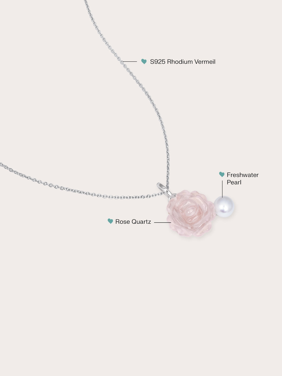 Carved Peony Necklace S925 Silver Rhodium (1) – Mondays Made Flower & Birthstone Jewelry Singapore