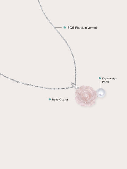 Carved Peony Necklace S925 Silver Rhodium (1) – Mondays Made Flower & Birthstone Jewelry Singapore