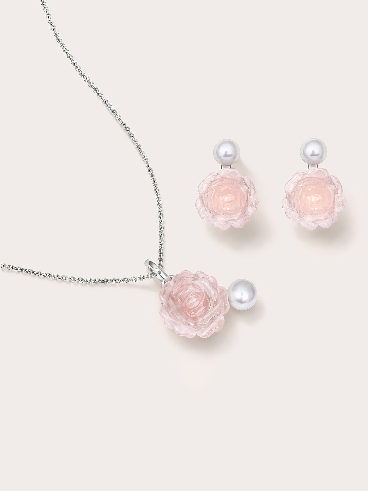 Carved Peony Set S925 Silver Rhodium – Mondays Made Flower & Birthstone Jewelry Singapore