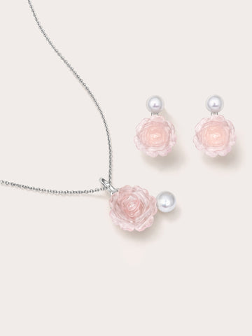 Carved Peony Set S925 Silver Rhodium – Mondays Made Flower & Birthstone Jewelry Singapore