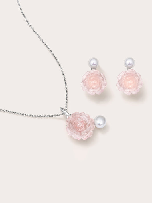 Carved Peony Set S925 Silver Rhodium – Mondays Made Flower & Birthstone Jewelry Singapore