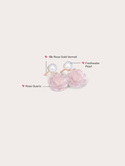 Carved Peony Stud Earrings 18K Rose Gold (1) – Mondays Made Flower & Birthstone Jewelry Singapore