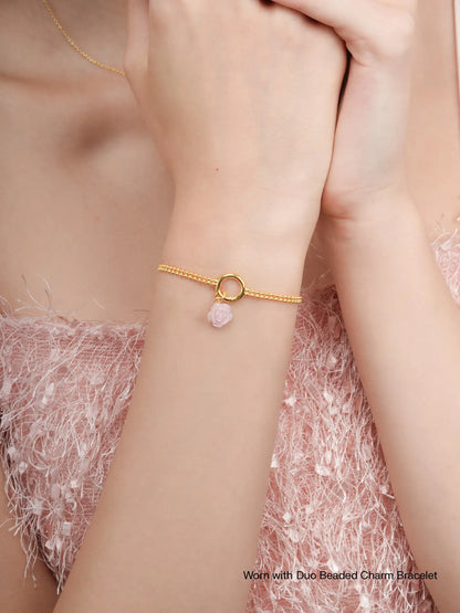 Carved Pink Rose Charm Worn With 18K Gold – Mondays Made Flower & Birthstone Jewelry Singapore
