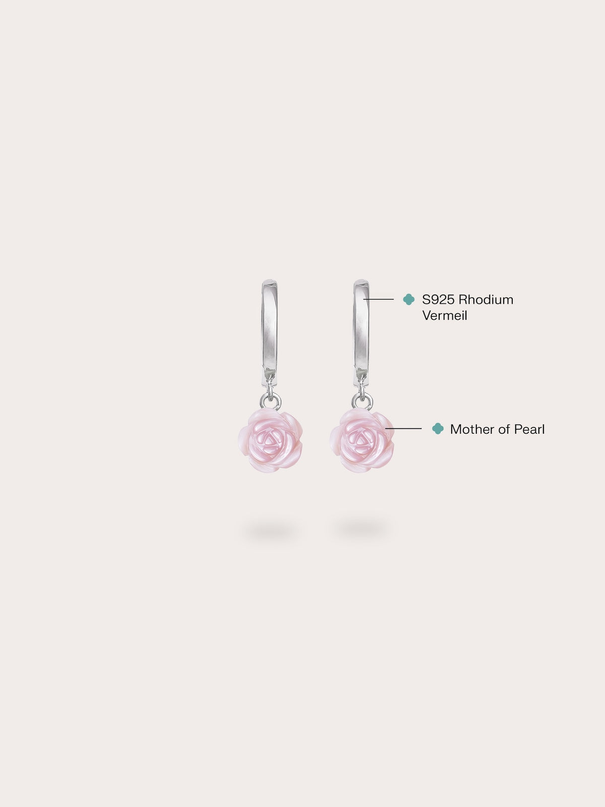 Carved Pink Rose Huggie Earrings S925 Silver Rhodium (1) – Mondays Made Flower & Birthstone Jewelry Singapore