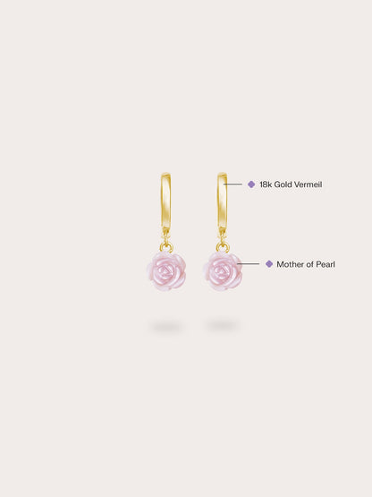 Carved Pink Rose Huggie Earrings 18K Gold (1) – Mondays Made Flower & Birthstone Jewelry Singapore