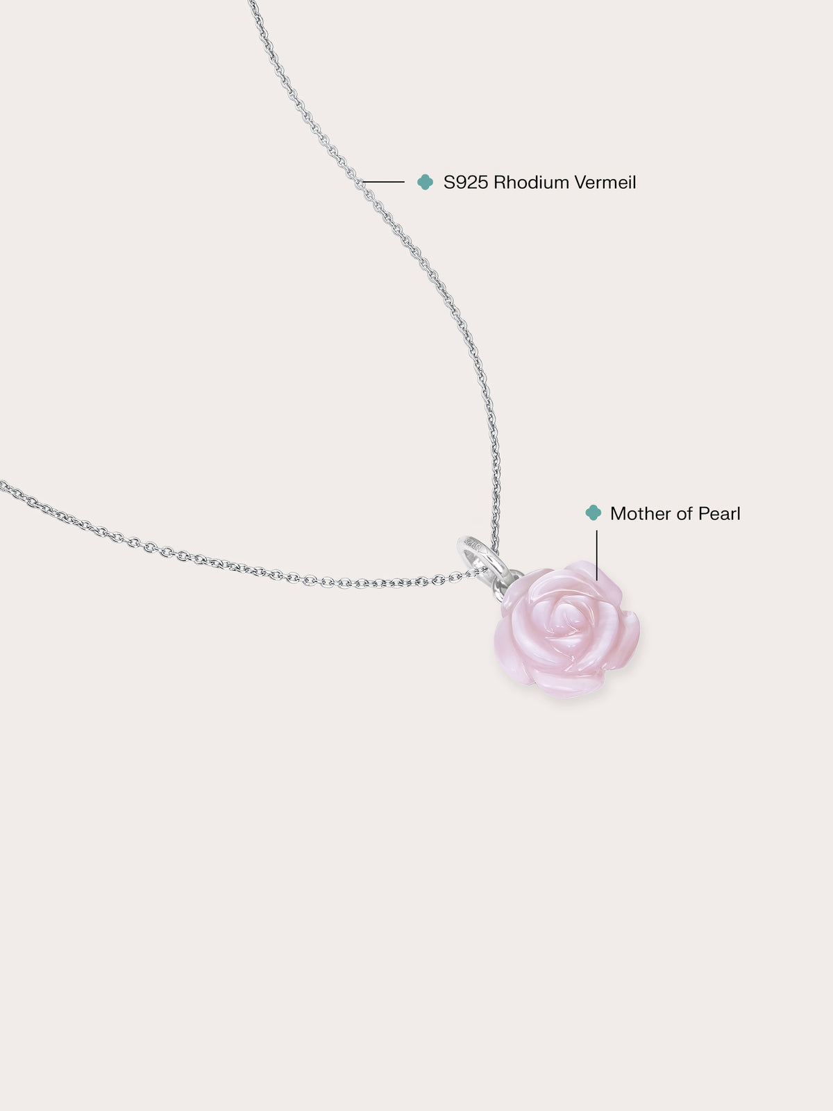 Carved Pink Rose Necklace S925 Silver Rhodium (1) – Mondays Made Flower & Birthstone Jewelry Singapore