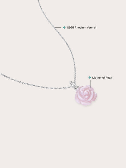 Carved Pink Rose Necklace S925 Silver Rhodium (1) – Mondays Made Flower & Birthstone Jewelry Singapore