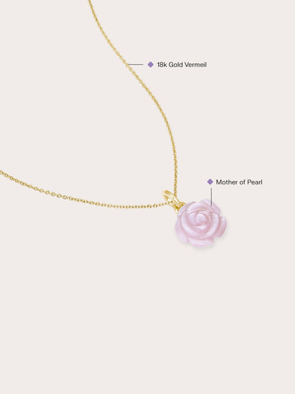Carved Pink Rose Necklace 18K Gold (1) – Mondays Made Flower & Birthstone Jewelry Singapore