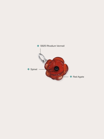 Carved Poppy Charm S925 Silver Rhodium (1) – Mondays Made Flower & Birthstone Jewelry Singapore