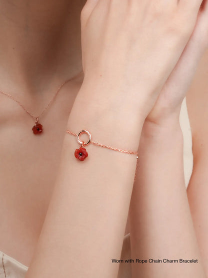 Carved Poppy Charm Worn With 18K Rose Gold – Mondays Made Flower & Birthstone Jewelry Singapore