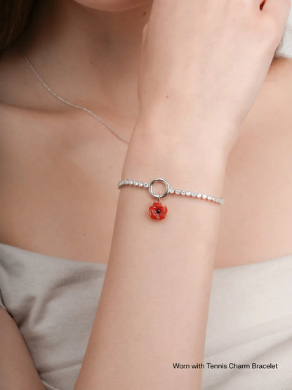 Carved Poppy Charm Worn With S925 Silver Rhodium – Mondays Made Flower & Birthstone Jewelry Singapore