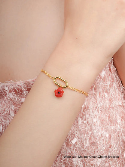 Carved Poppy Charm Worn With 18K Gold – Mondays Made Flower & Birthstone Jewelry Singapore