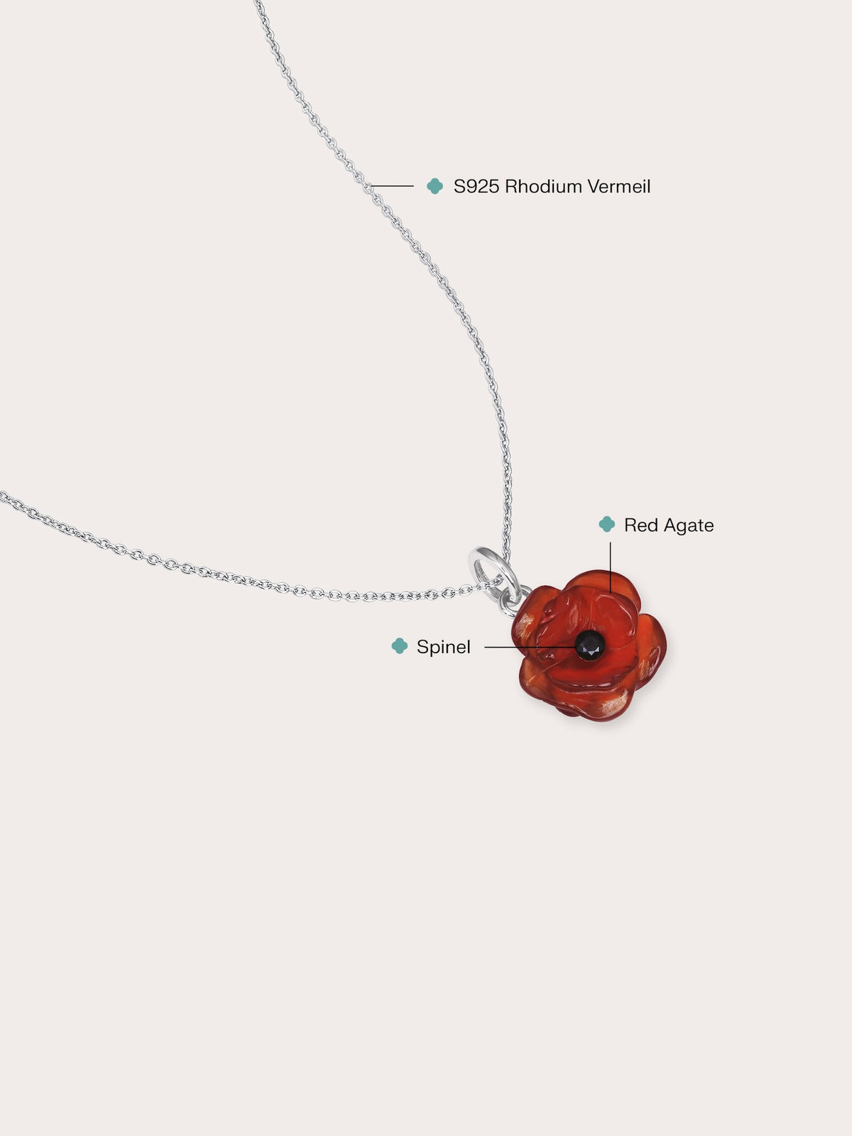 Carved Poppy Necklace S925 Silver Rhodium (1) – Mondays Made Flower & Birthstone Jewelry Singapore