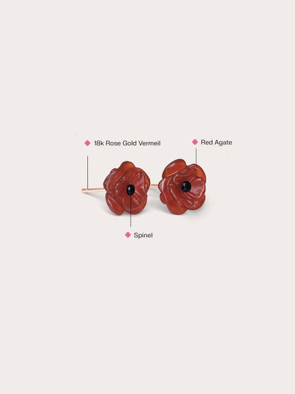 Carved Poppy Stud Earrings 18K Rose Gold (1) – Mondays Made Flower & Birthstone Jewelry Singapore