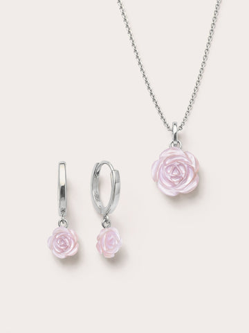 Carved Rose Set S925 Silver Rhodium – Mondays Made Flower & Birthstone Jewelry Singapore